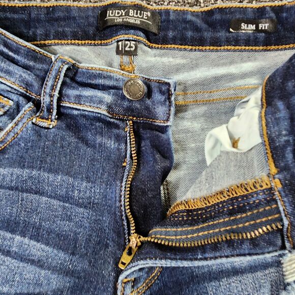 Judy Blue Womens Jeans 1/25 Blue Denim Slim Fit Distressed Dark Wash Designer - Picture 8 of 16